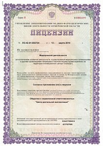 Лицензия на медицинскую деятельность. Страница 1.